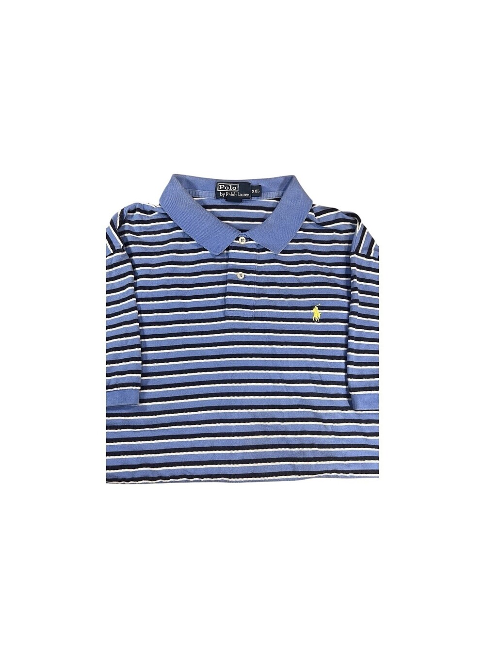 Polo Ralph Lauren Cotton Polo XXL Blue Stripe Yellow Pony Preppy Golf Classic